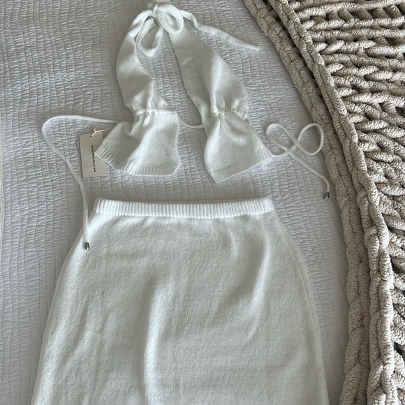 Knit Open Back Halter Two Pieces Skirt Set - Picture 3 of 5